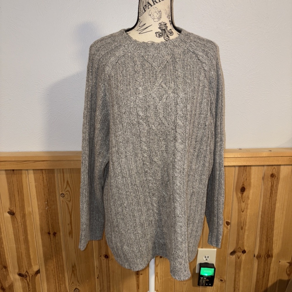 Soft Surroundings Cable Knit Scoop Angora Silk Blend Tunic Sweater Womens Medium